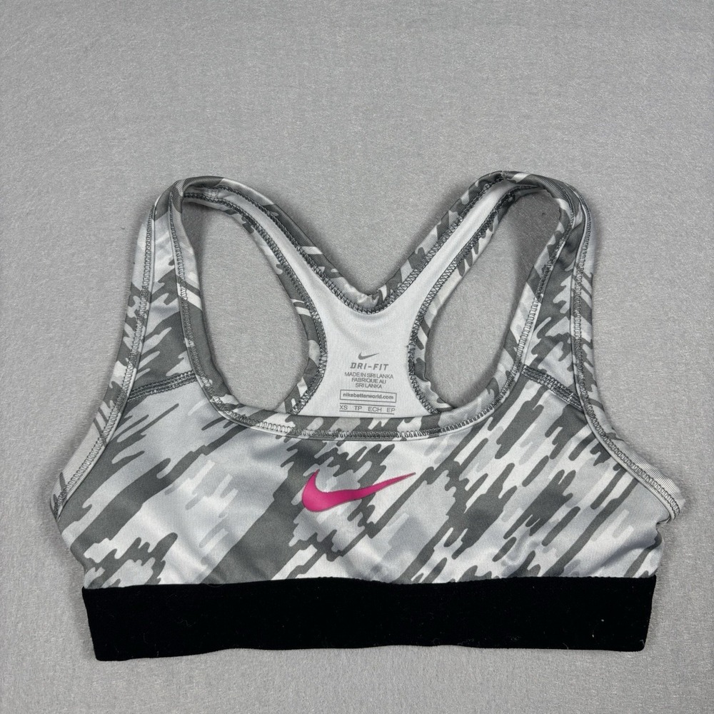 Nike Dri-Fit Girls' Classic Allover Print Training Bra Black Grey Pink Size XS